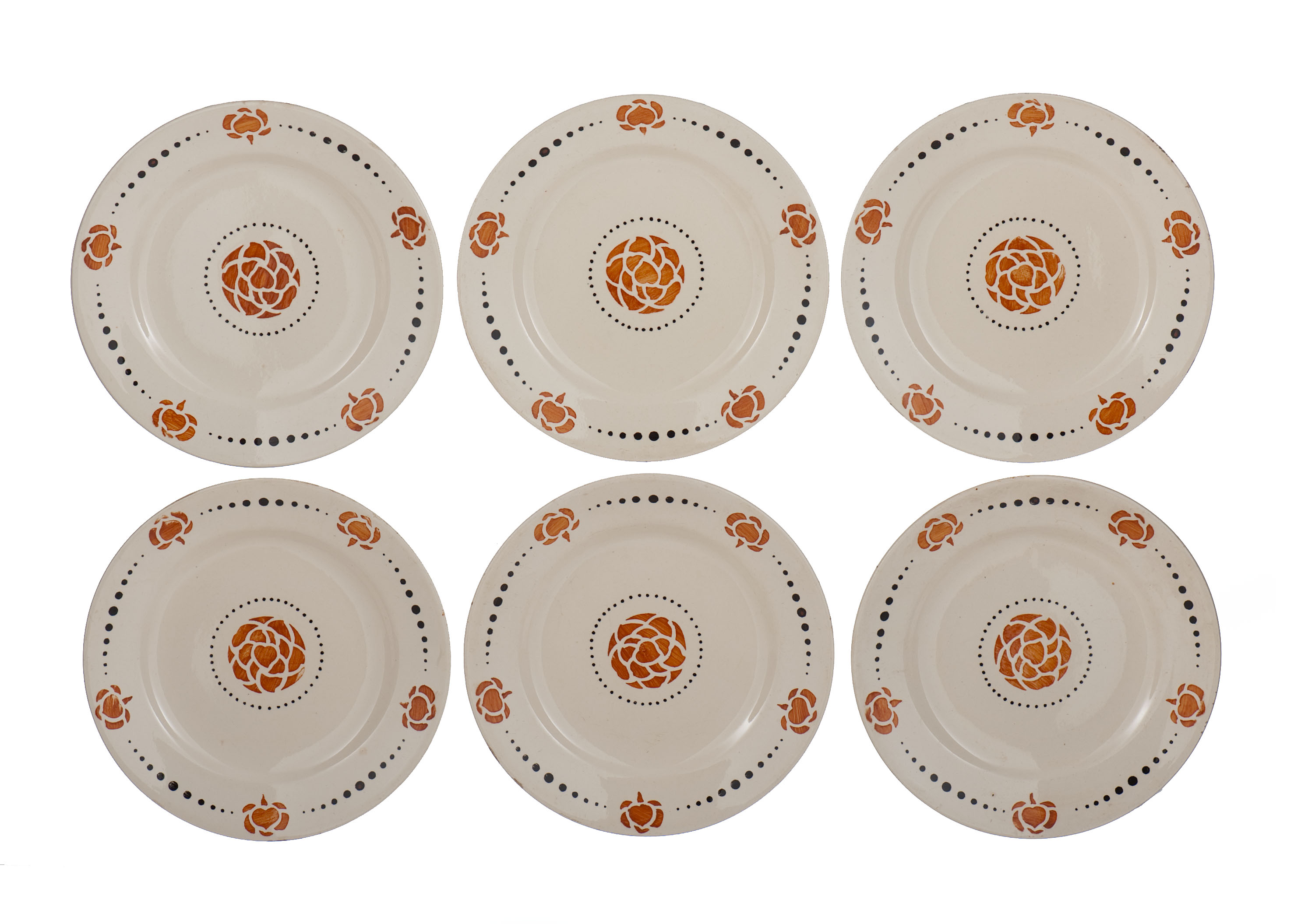 6 flat plates in longchamp earthenware model lolette around 1950 n°1