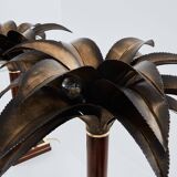 Maison Jansen style pair of bronze mahogany palm tree lamps 1960s