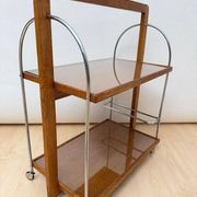 Art Deco serving trolley in oak, chrome & glass, France, 1930