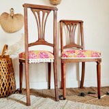 Duo of antique wooden chairs seated redone
