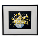 Début du 20ème siècle Nature morte Peinture de jonquilles Cadre noir