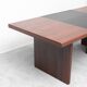 Vintage wooden desk with black faux leather insert – 1970s modernist design