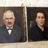 Pair of oils on canvas Portrait of a couple Édouard Créancier