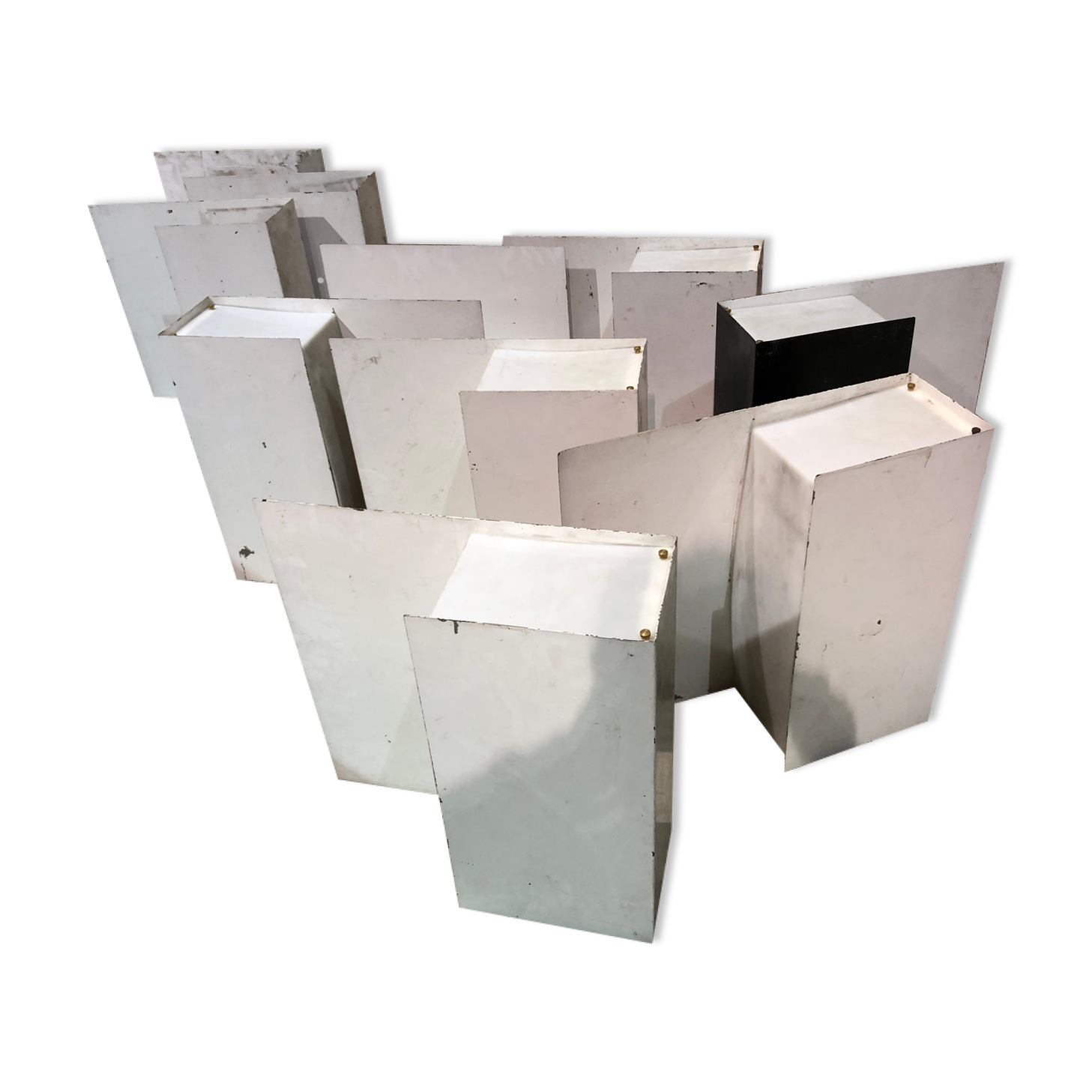 Series of 10 white laqué metal wall light 1960s