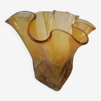 Ancien vase vintage en verre souffle bouche ourle style scandinave annees 60