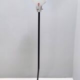 Floor Lamp with Vintage Encased Glass Shade with Red Geometrical Motifs, Italy