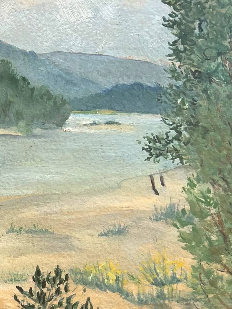 Painting "Banks of the Loire", Oil on paper, framed
