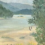 Painting "Banks of the Loire", Oil on paper, framed