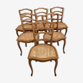Série de 6 chaises Louis XV en cannage