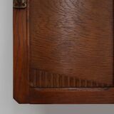 Art Deco oak carved wall coatrack with mirror, France 1920s
