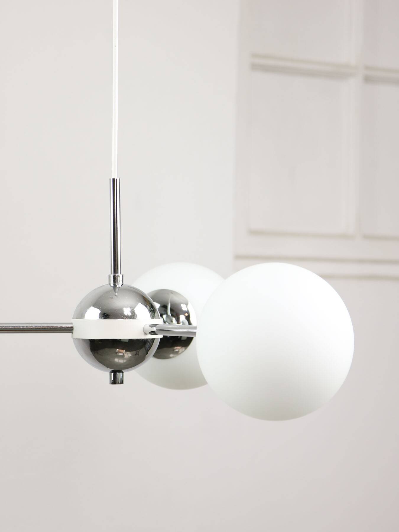 Vintage Italian Chrome and Opaline Sputnik Chandelier, 70s