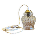 Lampe suspension baladeuse globe ancien verre transparent griffe de suspension en laiton LAMP-7384