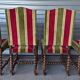 Set of 6 Louis XIII style chairs in turned wood and velvet.