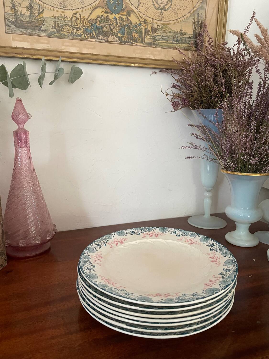 Set of 7 Longwy Art Nouveau plates