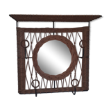Rattan wall-mounted coat rack with mirror