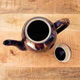Shiny Blue Gold Ceramic Tall Teapot, Oily Splatter Pattern