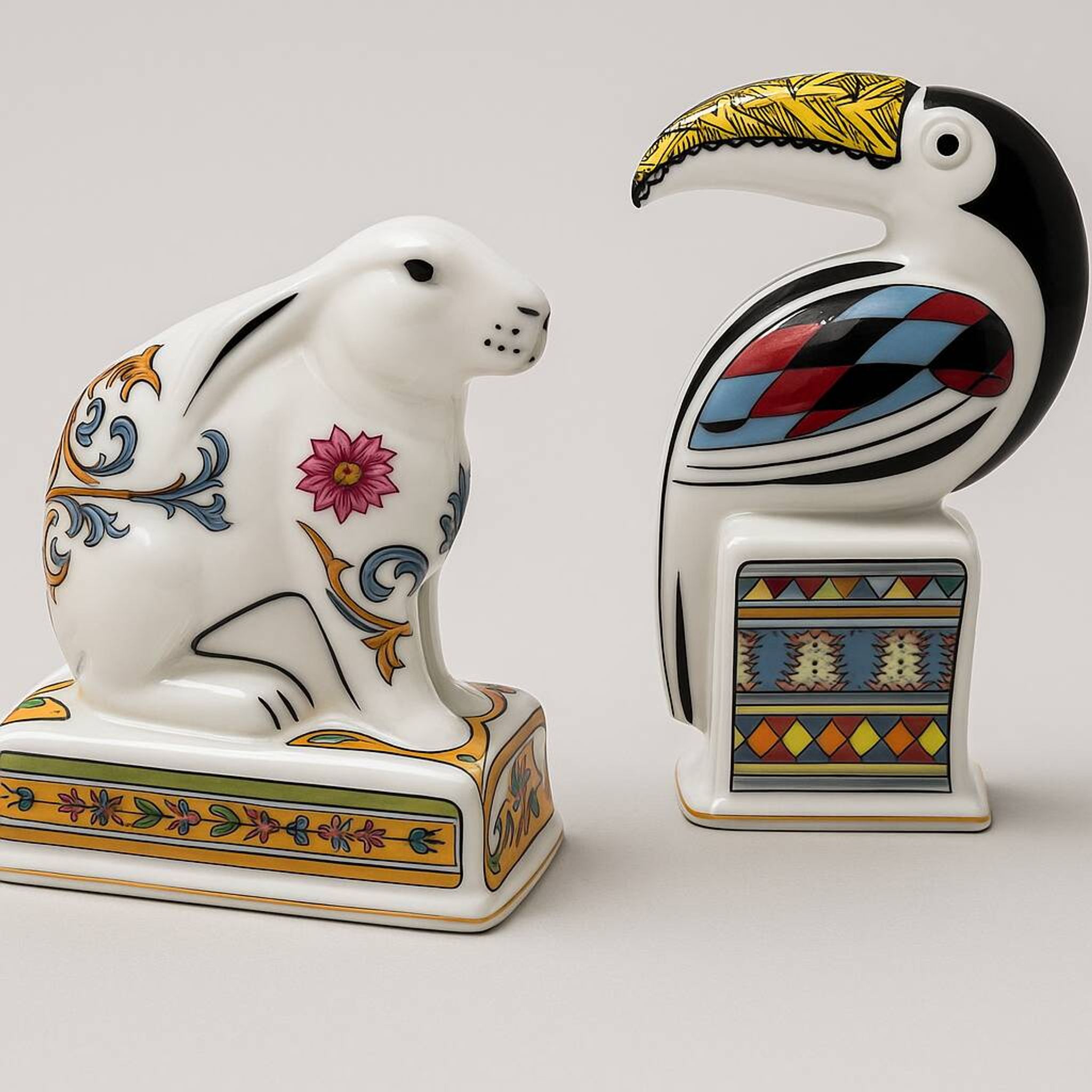Wedgwood “Noah’s Ark” Figurine Duo – Rabbit and Toucan – English Porcelain