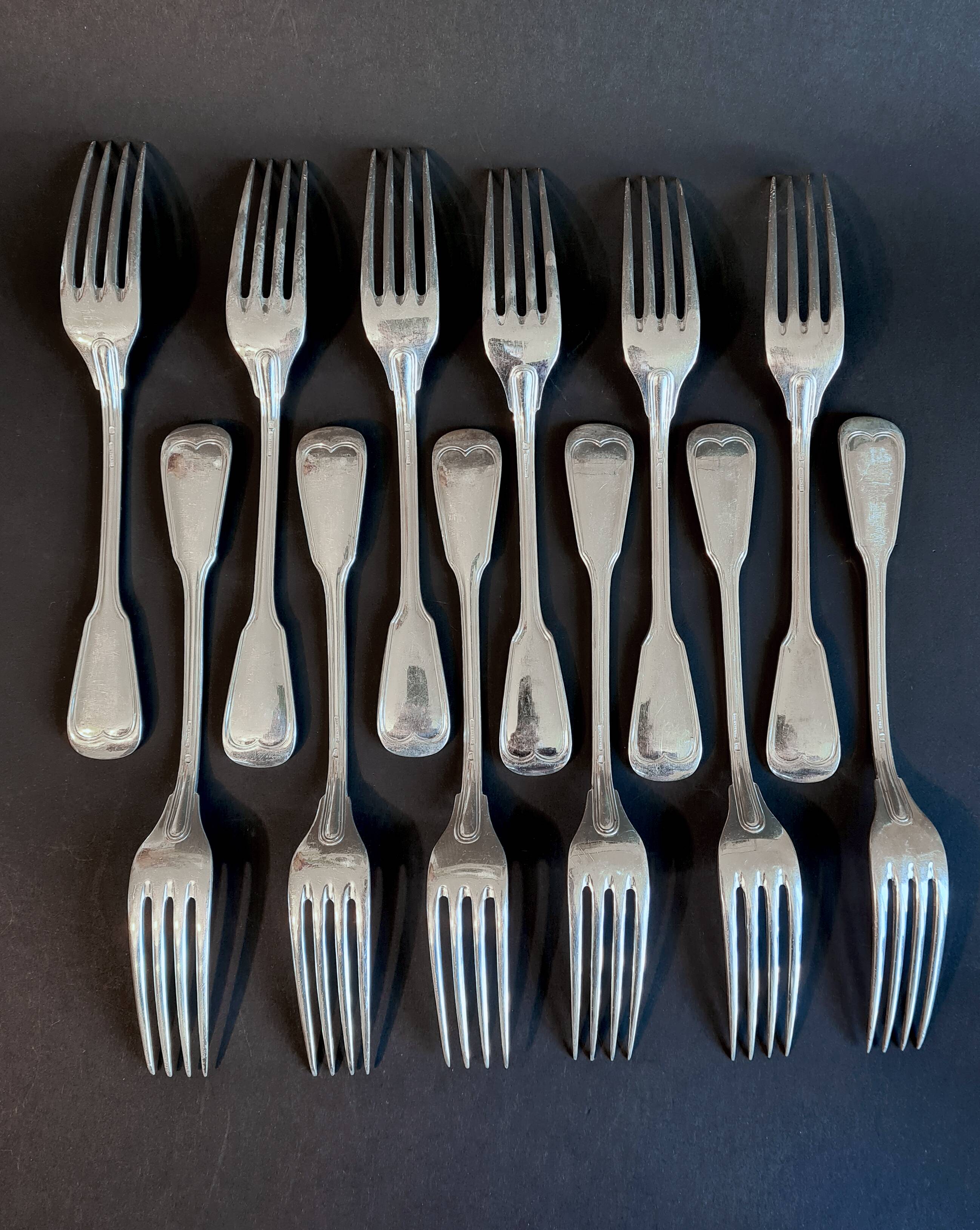 24-piece silver-plated metal cutlery set "Deettjean 190" and their box - Filet de Coeur model - Ref 11