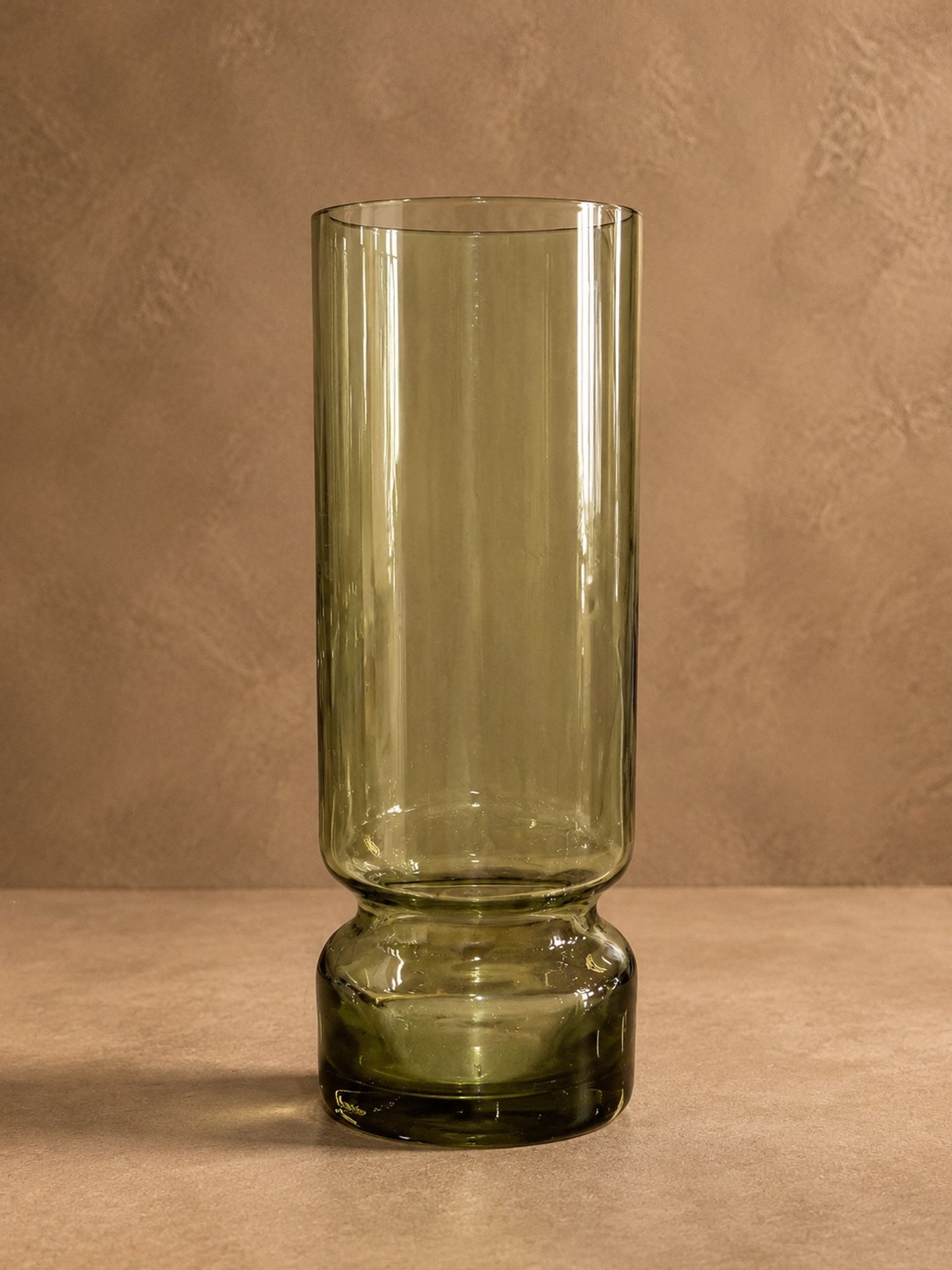 Vintage service in olive green tinted glass, Czechoslovakia, circa 1970.