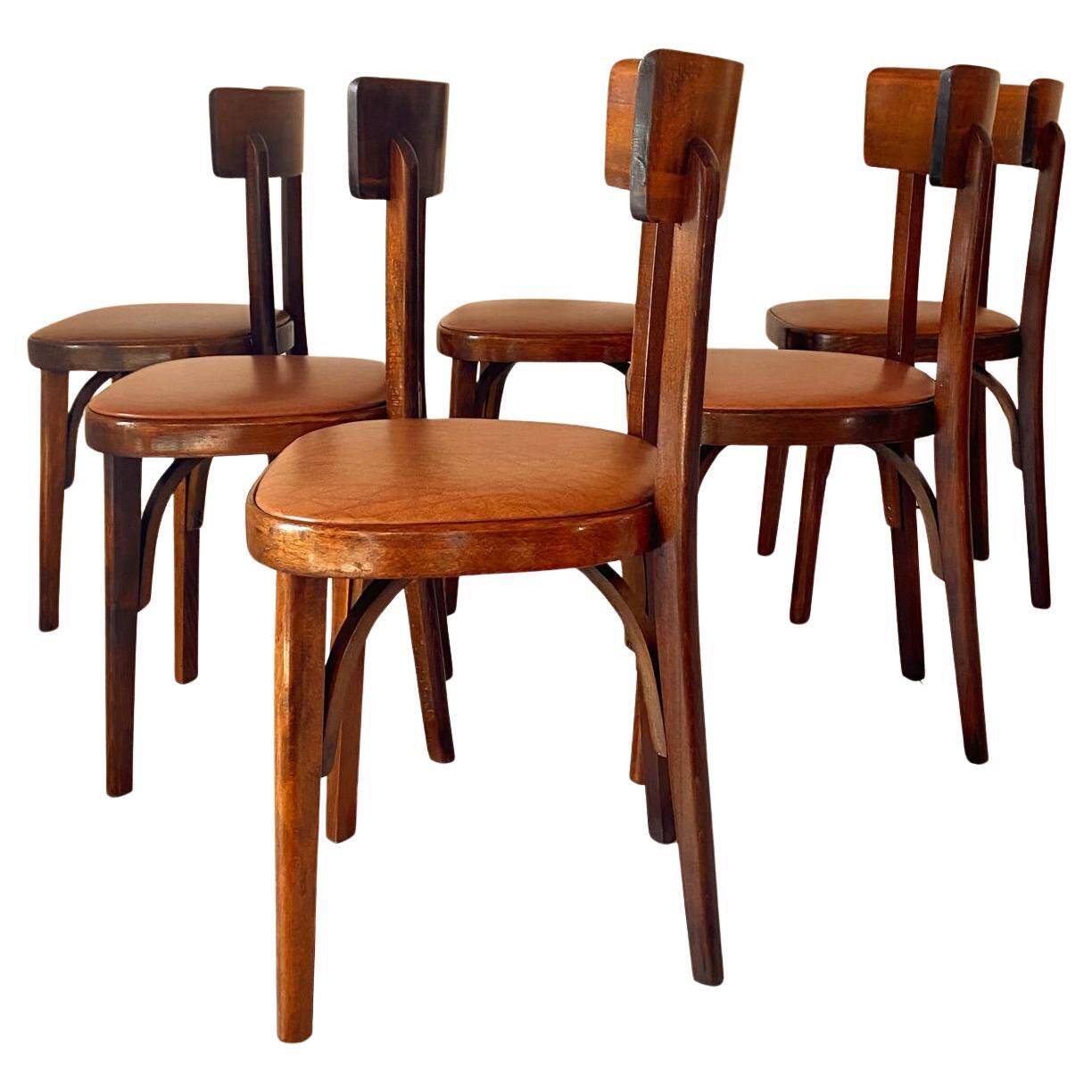 Bistro Wood Chairs, Set of Six, Italy 1950