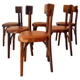 Bistro Wood Chairs, Set of Six, Italy 1950