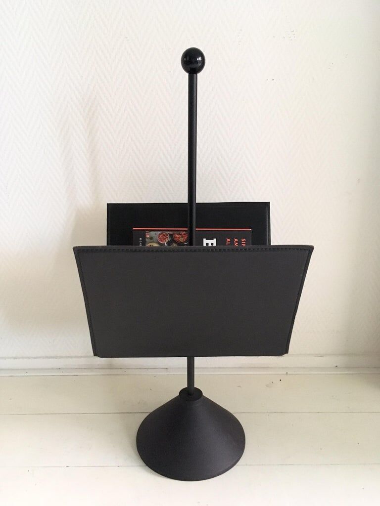 Minimalist Black Italian Magazine Rack by Porada Arredi, 1980s