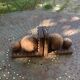 Pair of vintage carved wood and metal ball bookends