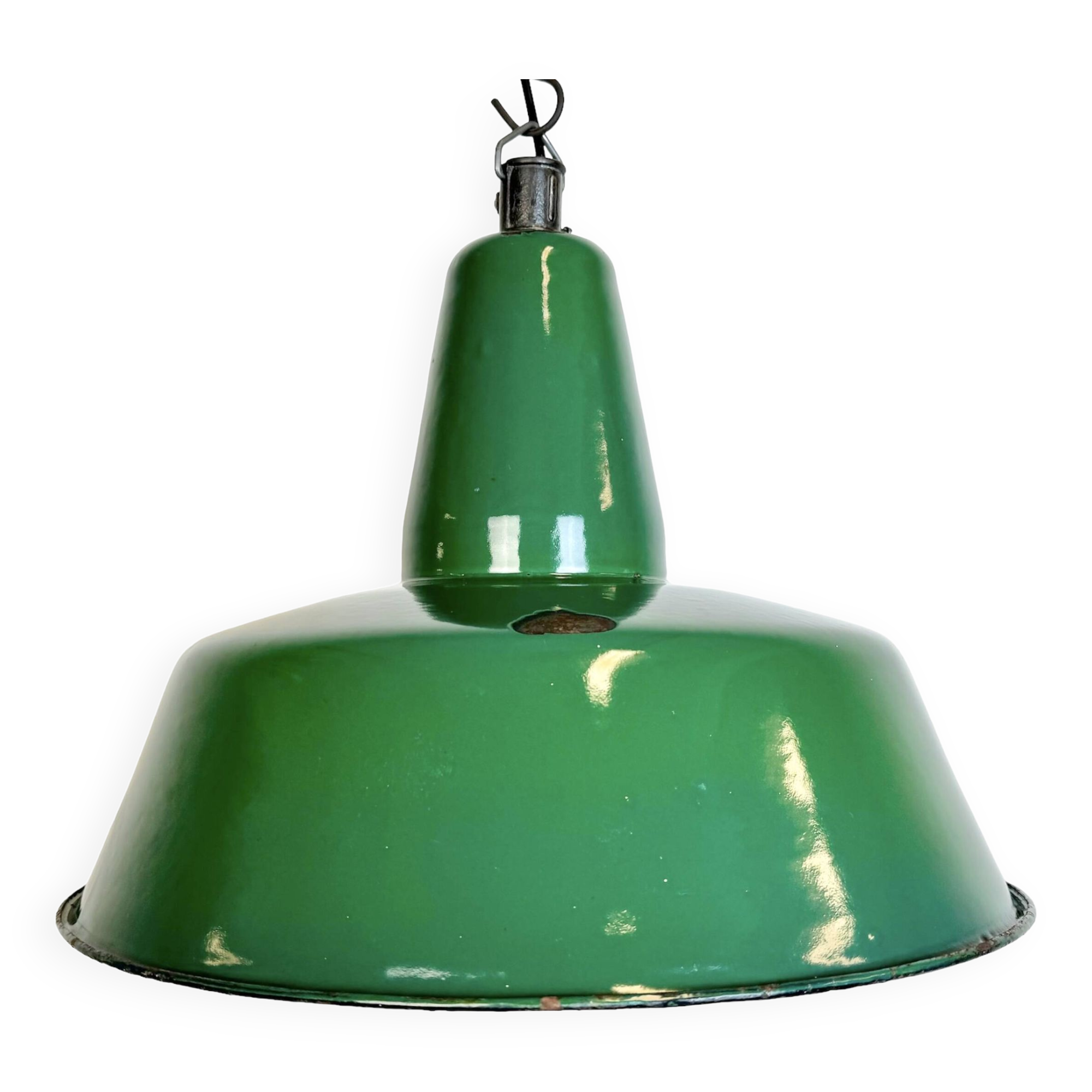 Grande Lampe à Suspension Industrielle en Émail Vert, 1960s