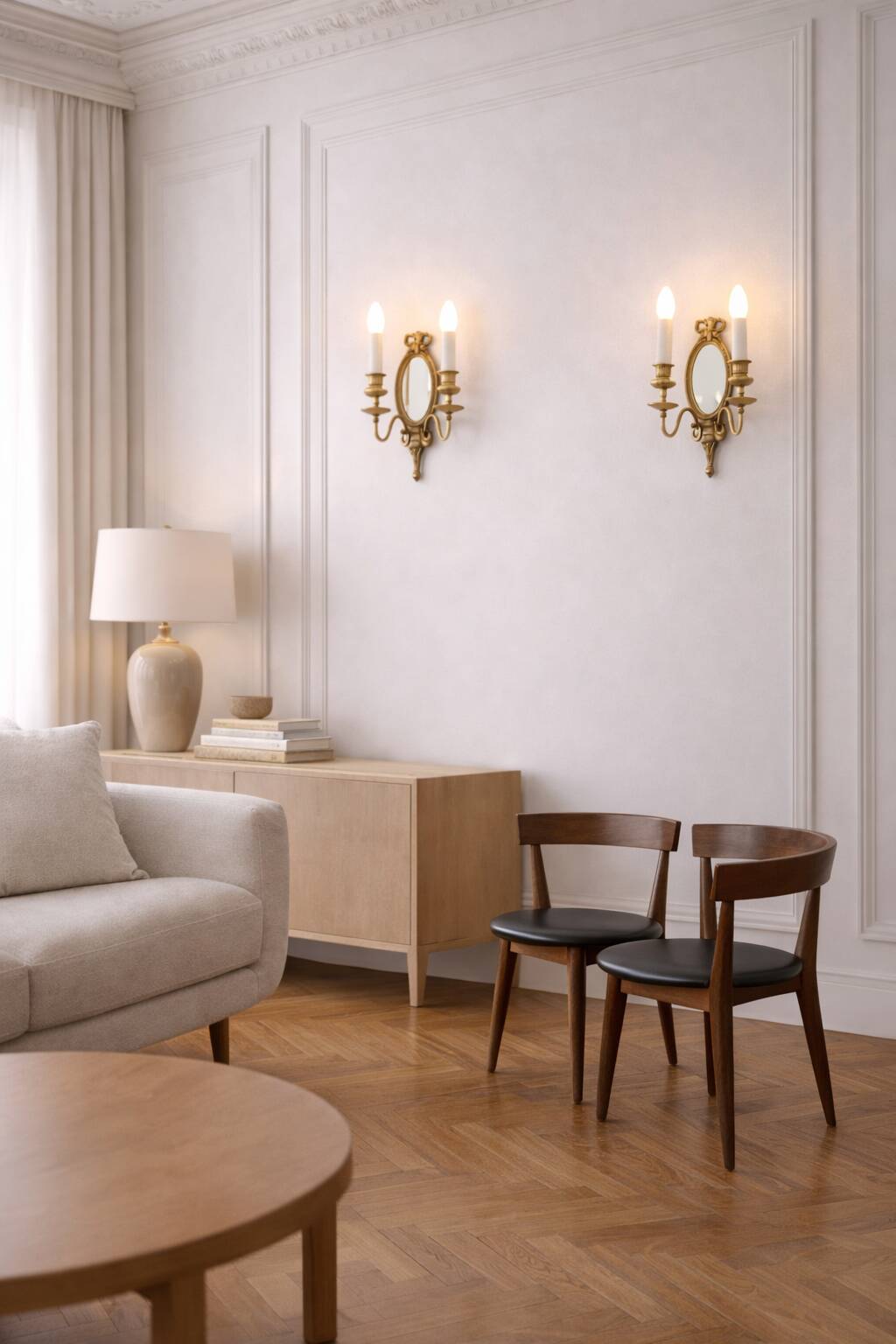 Pair of mirror wall lights in bronze - Maison Lucien Gau, Paris