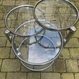 Vintage table with 3 trays in chrome and glass 1980