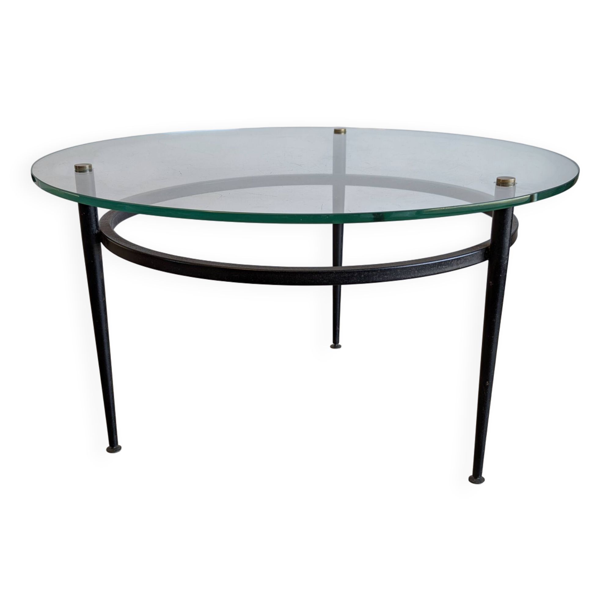 Coffee table attributed to Roger Le Bihan, modernist design in glass and metal.