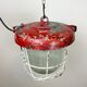Red industrial cast iron cage pendant light, 1960s