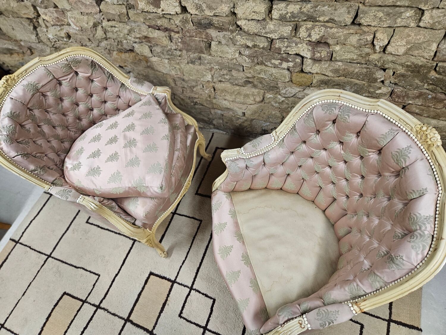 Pair of 1960s silk bergère armchairs