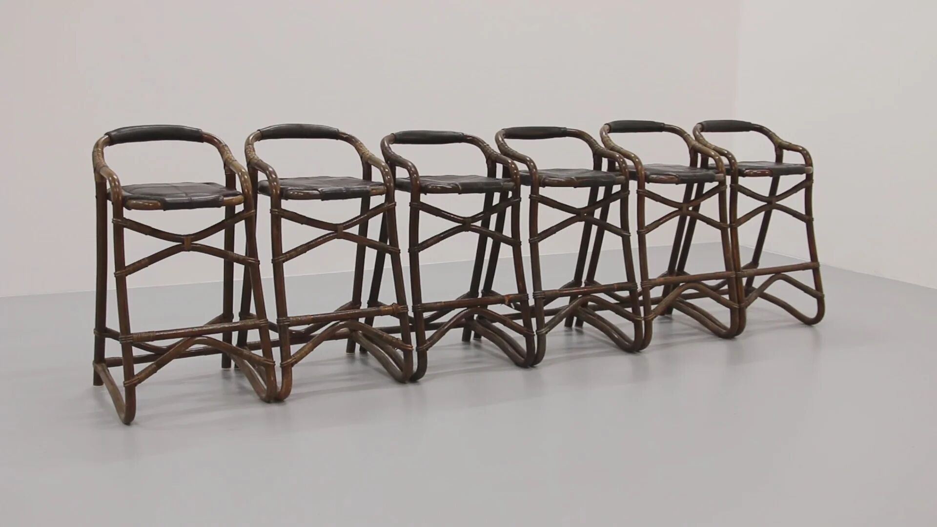 Tabourets de bar en bambou de milieu de siècle, design Horsnæs, Danemark, 1970.
