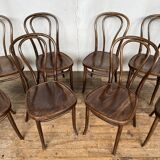 Series of 8 bistro chairs troquet wood curved vintage 1960