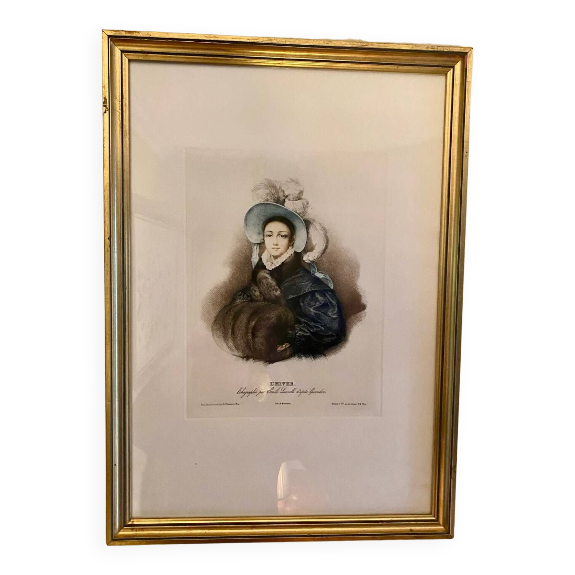 Painting "Winter" by Émile Lassalle, gilded frame