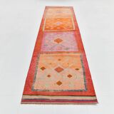 Pastel Tones Geometric Turkish Vintage Hallway Runner Rug, 95x345 Cm