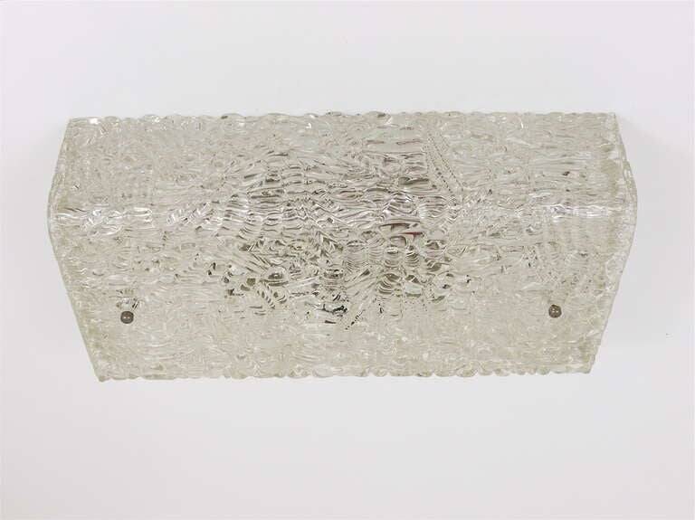 J.T. Kalmar Carré Wall Light and Ceiling Light in Textured Glass Midcentury, Vienna, 1950s