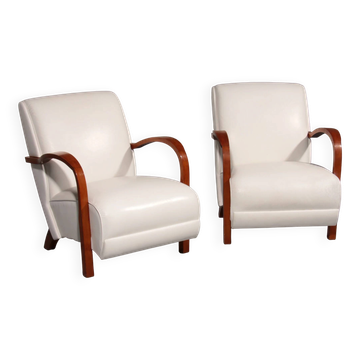 1950s Art Deco armchairs – timeless white leather elegance