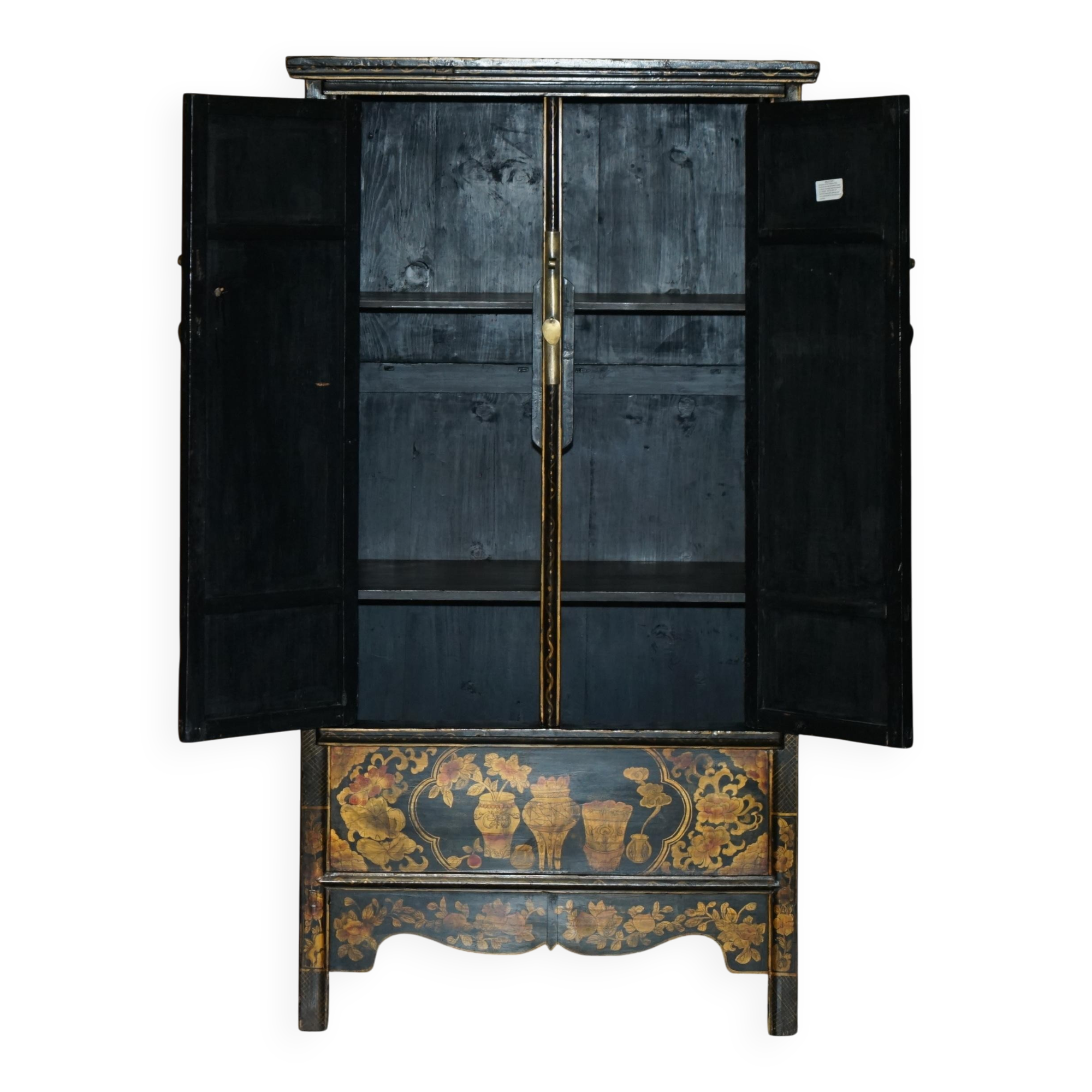 Chinese lacquered wedding cabinet painted circa 1920