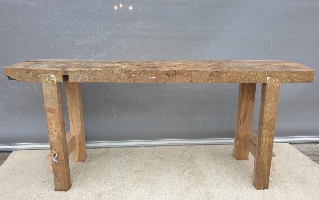 Restored solid wood workbench