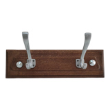 Patinated solid oak coat rack and vintage aluminum hooks
