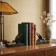 Art Deco bookends – Patinated swallow design in spelter - Green marble