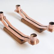 Pair of oak and copper bronze candlesticks