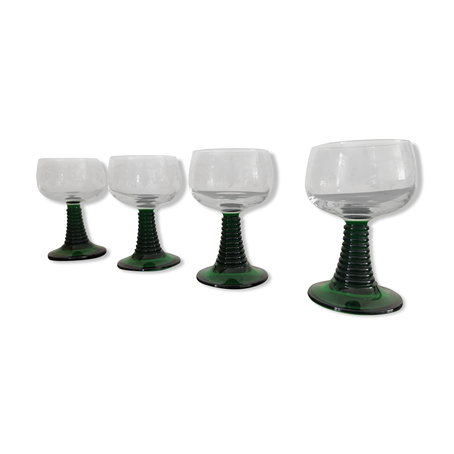 4 old Alsatian Roemer wine glasses decorated with vines