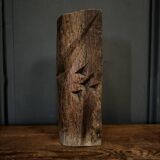 Brutalist vase 1970 in carved wood with monogram