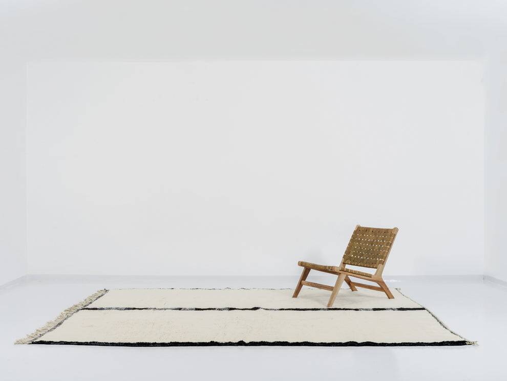Tapis blanc-noir marocain fait main traditionnelle 250cmx150cm