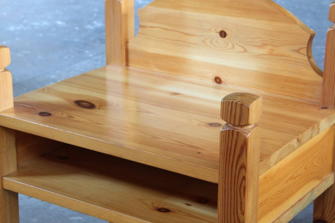 Pair of vintage chunky solid pine bedside tables, Denmark, 1970s