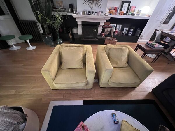 2 fauteuils jaune Roche Bobois Long island
