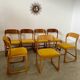 Set of 7 Baumann sled chairs in wood and mustard yellow fabric, 1960s